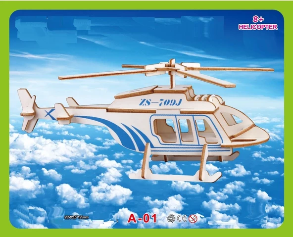 Hayal Sepeti helikopter Ahşap Maket Büyük Boy   Boyanabilir Maket - 3