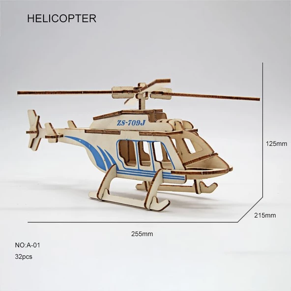 Hayal Sepeti helikopter Ahşap Maket Büyük Boy   Boyanabilir Maket - 2