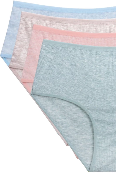 4'lü Yeni Seri Renkli Yüksek Bel Fitilli Ribana Bato Külot Turquaz Yeşil Şeftali Pudra ürün görseli 1