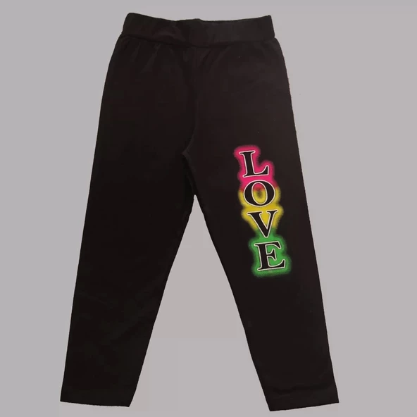 Love Yazı ve Kalp Desenli Kız Çocuk Taytlı Takım - 3