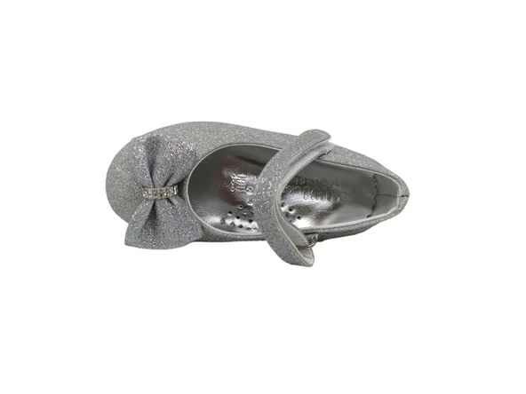 Zerhan 100 Kız Bebek Çocuk Gri Simli Fiyonklu Cırtlı Babet - Resim 4