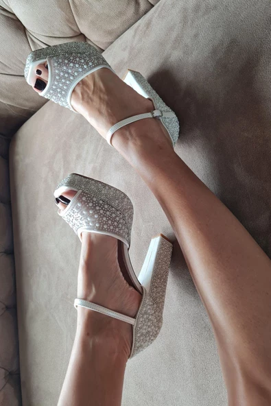 135 6202 Topukla Kadın Platform İncili Abiye Gelin Ayakkabı - Resim 3