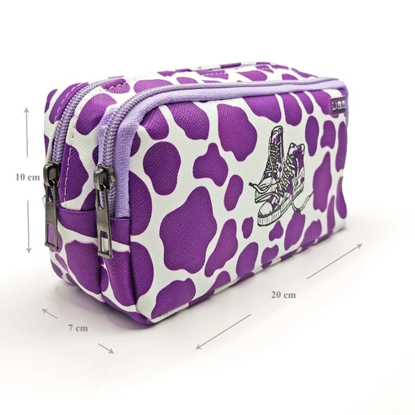 Kalem Kutusu İnek Kalemkutu Vegan Deri İki Bölmeli Kalemlik - Mor - Resim 5