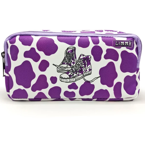 Kalem Kutusu İnek Kalemkutu Vegan Deri İki Bölmeli Kalemlik - Mor - Resim 3