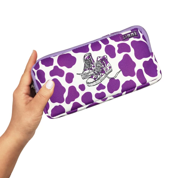 Kalem Kutusu İnek Kalemkutu Vegan Deri İki Bölmeli Kalemlik - Mor - Resim 4