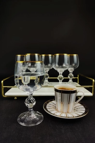 Digithome Lombardino Bohemia Kristal 6'lı Cam Kahve Yanı Su Bardağı Gold – 0150 C1-1-51 - 4