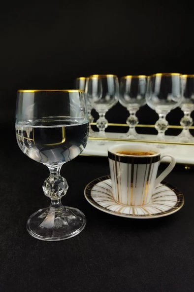Digithome Lombardino Bohemia Kristal 6'lı Cam Kahve Yanı Su Bardağı Gold – 0150 C1-1-51 - 2