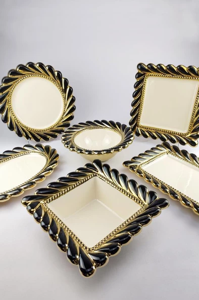 Digithome Callavi Yuvarlak Porselen Salata Kasesi 29 Cm Siyah Gold - Gbo 174 C320.113 - 4