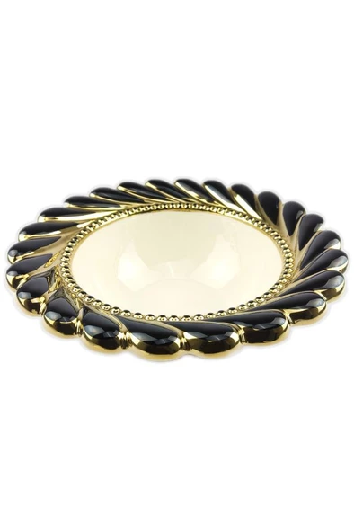 Digithome Callavi Yuvarlak Porselen Salata Kasesi 29 Cm Siyah Gold - Gbo 174 C320.113 - 3