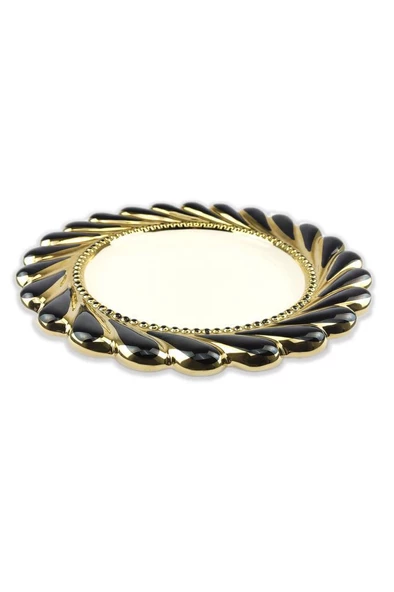 Digithome Callavi Yuvarlak Servis Tabağı 33 Cm Siyah Gold - GBO 177 C320.113 - 2