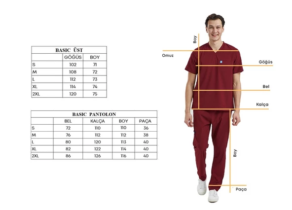 BASIC- Erkek Likralı Bordo Üniforma Üst - 4