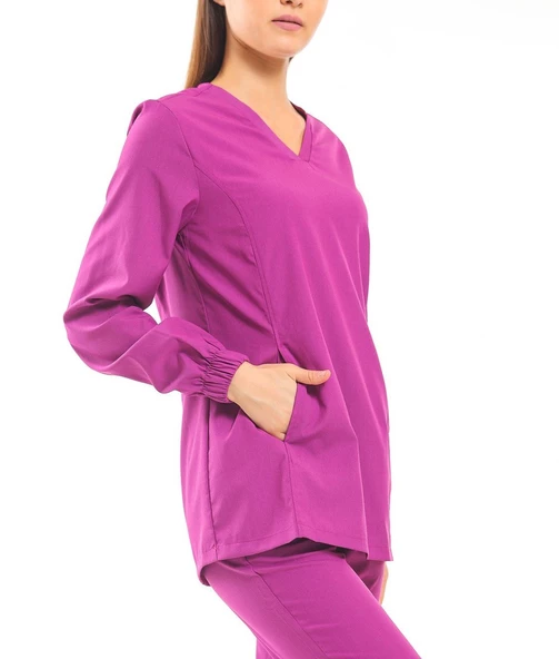 TULİP Kadın Likralı Tesettür Pembe Üniforma Üst - Resim 2