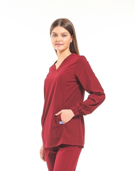 TULİP Kadın Likralı Tesettür Bordo Üniforma Üst - Resim 2
