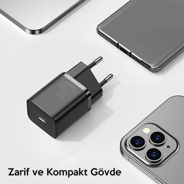 Baseus 20W PD Type C Girişli Universal Ultra Hızlı Şarj Adaptörü, Akım Korumalı, Akıllı Çipli Başlık - 2