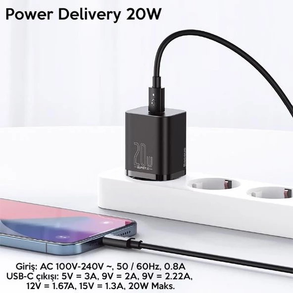 Baseus 20W PD Type C Girişli Universal Ultra Hızlı Şarj Adaptörü, Akım Korumalı, Akıllı Çipli Başlık - 8