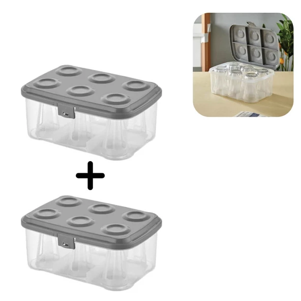 Urve Pratik 6 Bölmeli Çay Bardağı Taşıma Aparatı Kabı 2 Li Set