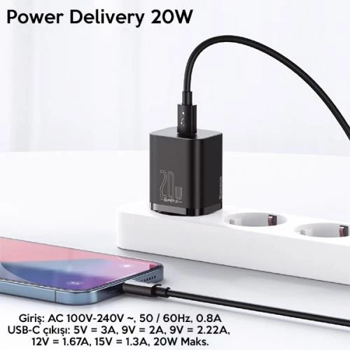 Baseus Super Şarj Akıllı Çip 20W Pd Type-C Şarj Başlığı İphone 11 12 13 14 Pro Max Şarj BaşlıK - 7