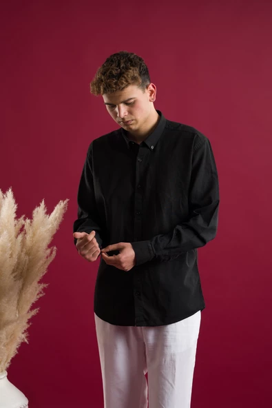 SLİMFİT UZUN KOL KETEN ERKEK YAZLIK GÖMLEK - 9