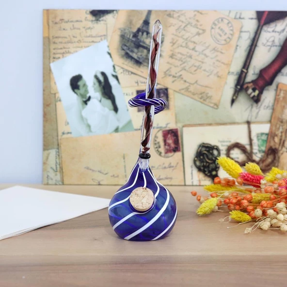 Veraart Kişiselleştirilmiş El Yapımı Murano Cam Ahşap Kutulu Cam Kalem Hokkalı Albert 104 - 8