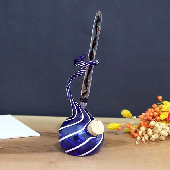 Veraart Kişiselleştirilmiş El Yapımı Murano Cam Ahşap Kutulu Cam Kalem Hokkalı Albert 104 - 7