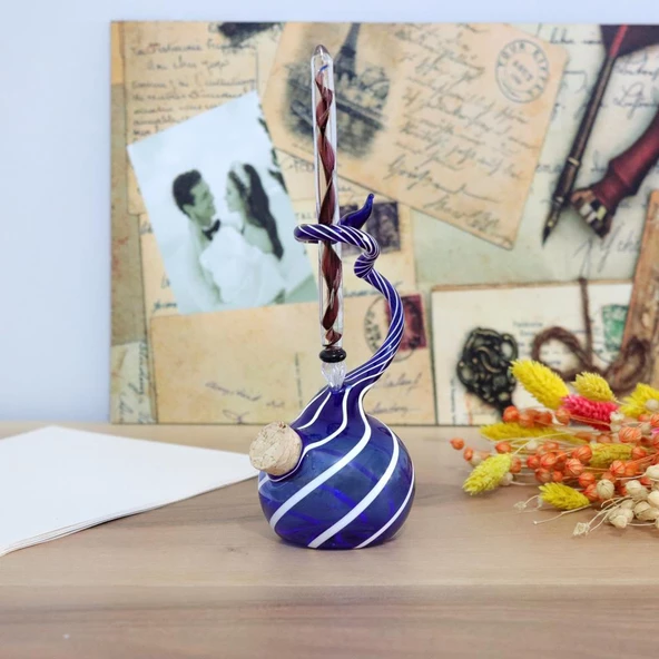Veraart Kişiselleştirilmiş El Yapımı Murano Cam Ahşap Kutulu Cam Kalem Hokkalı Albert 104 - 9