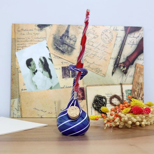 Veraart Kişiselleştirilmiş El Yapımı Murano Cam Ahşap Kutulu Cam Kalem Hokkalı Albert 108 - 12