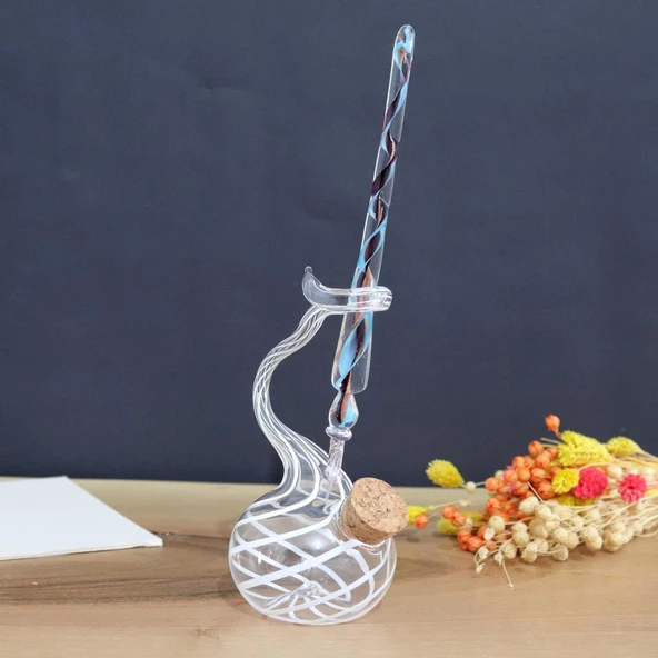 Veraart Kişiselleştirilmiş El Yapımı Murano Cam Ahşap Kutulu Cam Kalem Hokkalı Albert 109 - 3