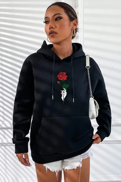 Unisex Rose Baskılı Sweatshirt