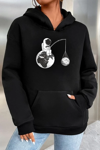 Unisex Uzay Temalı Baskılı Sweatshirt