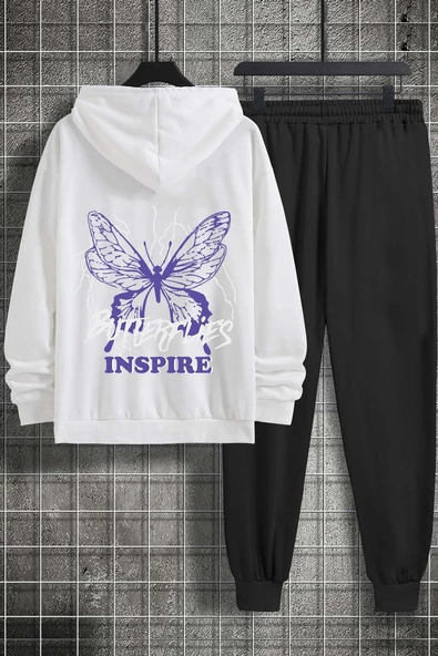Unisex Butterfly & Letter Graphic Baskılı Eşofman Takımı - 7