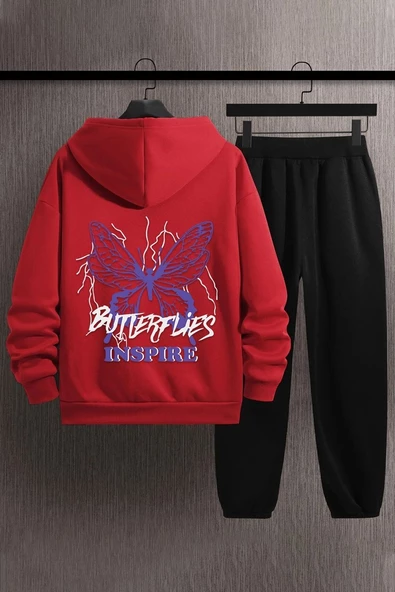 Unisex Butterfly & Letter Graphic Baskılı Eşofman Takımı - 9