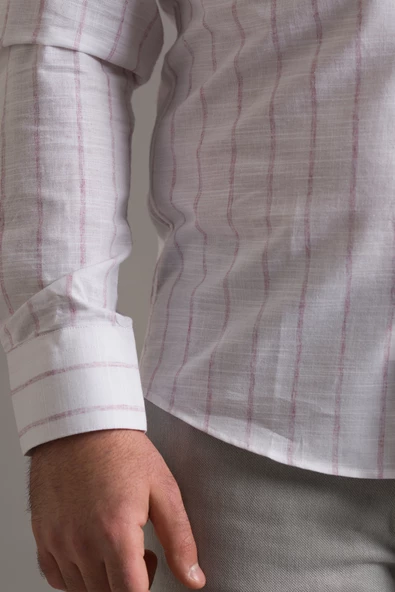 EVRYTİME SLİMFİT PAMUKLU ÇİZGİLİ YAKA DÜĞMELİ UZUN KOL ERKEK YAZLIK GÖMLEK - Resim 12