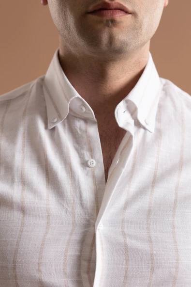 EVRYTİME SLİMFİT PAMUKLU ÇİZGİLİ YAKA DÜĞMELİ UZUN KOL ERKEK YAZLIK GÖMLEK - Resim 6