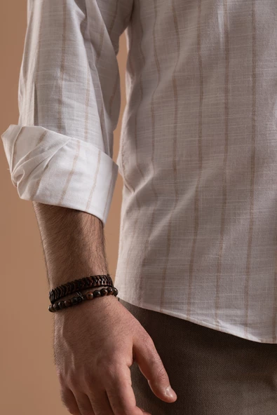 EVRYTİME SLİMFİT PAMUKLU ÇİZGİLİ YAKA DÜĞMELİ UZUN KOL ERKEK YAZLIK GÖMLEK - Resim 5