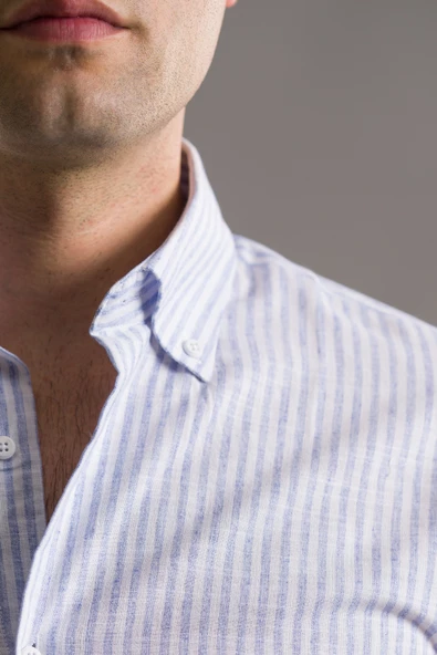 EVRYTİME SLİMFİT YAKA DÜĞMELİ ÇİZGİLİ UZUN KOL YAZLIK ERKEK GÖMLEK - Resim 10