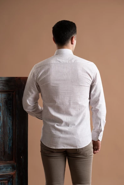 EVRYTİME SLİMFİT YAKA DÜĞMELİ ÇİZGİLİ UZUN KOL YAZLIK ERKEK GÖMLEK - Resim 3