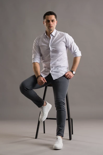 EVRYTİME SLİMFİT YAKA DÜĞMELİ ÇİZGİLİ UZUN KOL YAZLIK ERKEK GÖMLEK - Resim 11