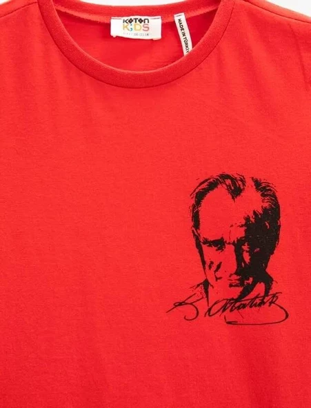 Koton Kız Çocuk Atatürk Baskılı Tişört Kısa Kollu Bisiklet Yaka Pamuklu - 3