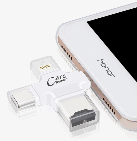Polham 3in1 Micro, Type-C, İphone Lightning Uyumlu Micro SD Hafıza Kart Okuyucu, Universal Card Reader - 4