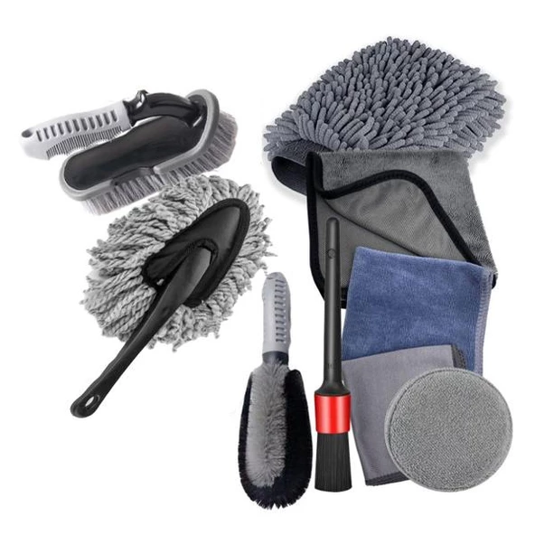 Polham 9 Parçalı Araba, Motorsiklet İçin Detaylı Temizleme Seti, Oto Bakım Seti, Mikrofiber Set - 2