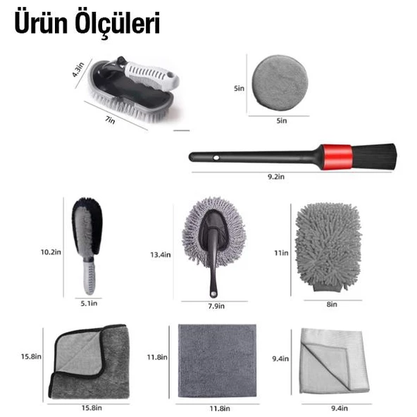 Polham 9 Parçalı Araba, Motorsiklet İçin Detaylı Temizleme Seti, Oto Bakım Seti, Mikrofiber Set - 5