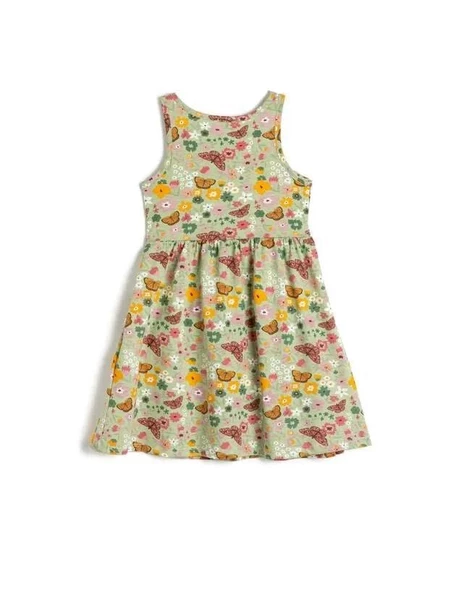 Koton Kız Çocuk Midi Elbise Kolsuz Yuvarlak Yaka Kelebek Baskılı Pamuklu - 2