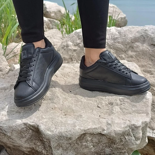 Darkstep 156 Siyah-Siyah Fuspetli Sneaker Düz Taban Spor Ayakkabı - 3