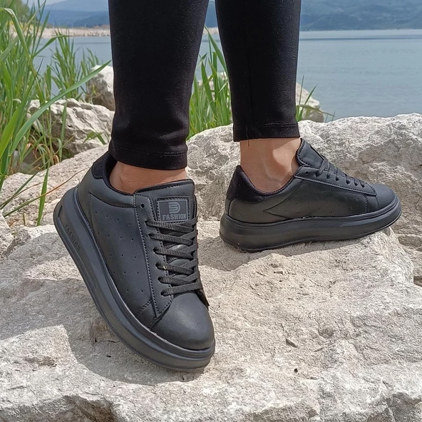 Darkstep 156 Siyah-Siyah Fuspetli Sneaker Düz Taban Spor Ayakkabı - 5