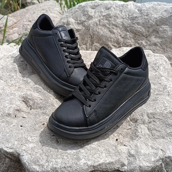 Darkstep 156 Siyah-Siyah Fuspetli Sneaker Düz Taban Spor Ayakkabı - 7