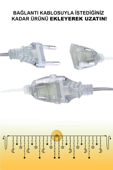 Ay Yıldız Perde Led 8 Fonksiyonlu 3,5 m Yılbaşı Led Işık Sarkıt Led 6 Yıldız 6 Ay Led - 4