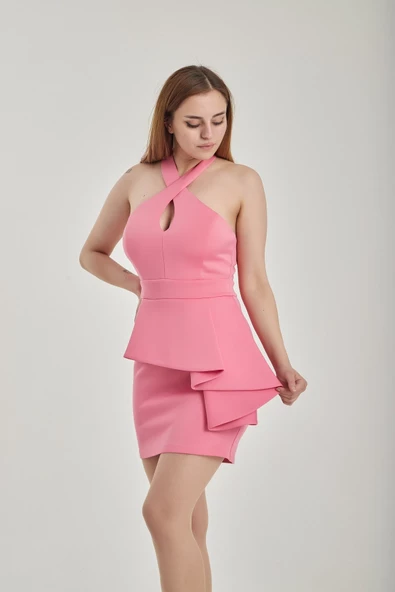 Modatalika Kadın Boyundan Askılı Mini Abiye Elbise - Resim 9