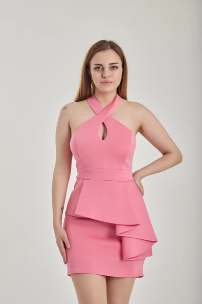 Modatalika Kadın Boyundan Askılı Mini Abiye Elbise - Resim 8