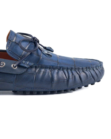 Side Lacivert Kroko Hakiki Deri Erkek Loafer Ayakkabı - 5