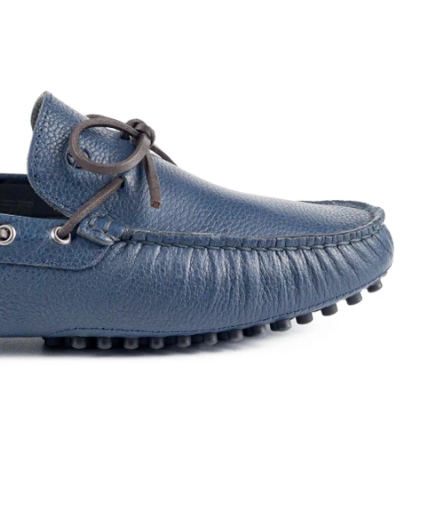 Side Lacivert Hakiki Deri Erkek Loafer Ayakkabı - Resim 5